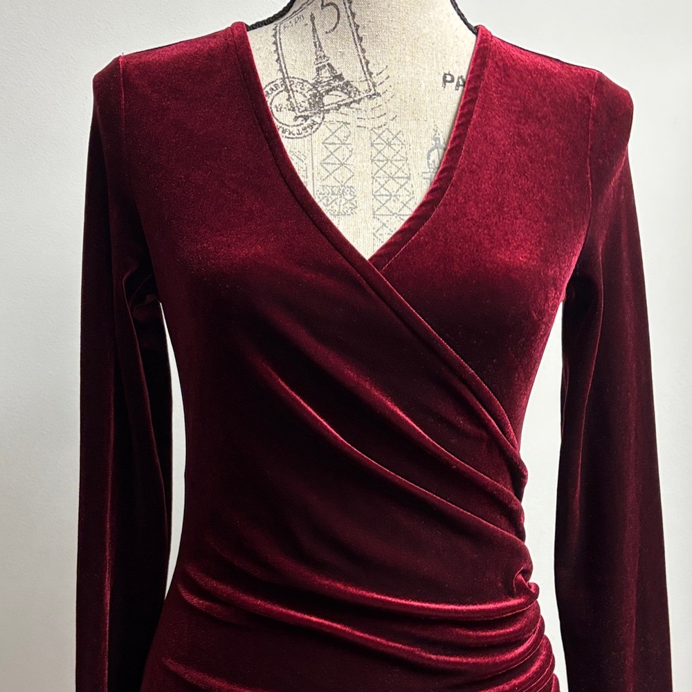 SHEIN Burgundy Velvet Long Sleeve Dress - Picture 6 of 16